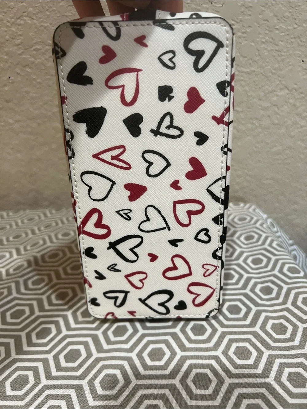 kate spade White Cosmetic Pouch with Red & Black Heart Print
